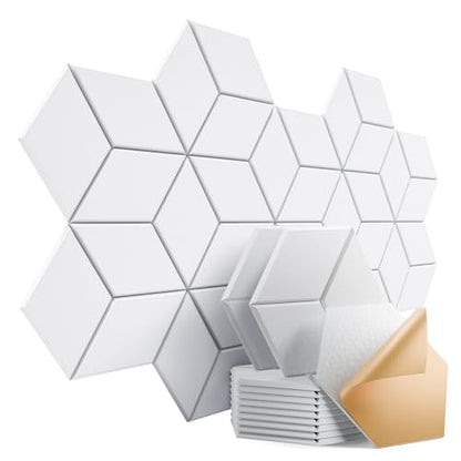 12 Pack Self-Adhesive Acoustic Panels 12" X 10" X 0.4" - Sound Proof Foam Panels with High Density, Stylish Y-Lined Design, Flame Resistant, Absorb Noise and Eliminate Echoes(White) - color: White, size: Y-Cut Hexagon 12 Pack