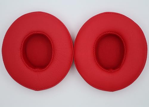 Headphone Replacement Ear Pad Cover Compatible with Beats by Dre Solo3 Solo2 Wired Wireless Headphones Protein Leather Memory Foam Headphone Cushion Ear Muffs-red - color: red