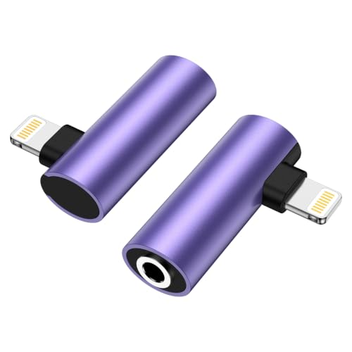 2Pack [Apple MFi Certified] Lightning to 3.5 mm Headphone Jack Adapter Compatible for iPhone 14 13 12 11 Pro XR XS Max X 8 7 6,iPhone Headphones Adapter Aux to Lightning Cable Audio Dongle Right Angle - color: Purple