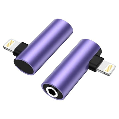 2Pack [Apple MFi Certified] Lightning to 3.5 mm Headphone Jack Adapter Compatible for iPhone 14 13 12 11 Pro XR XS Max X 8 7 6,iPhone Headphones Adapter Aux to Lightning Cable Audio Dongle Right Angle - color: Purple