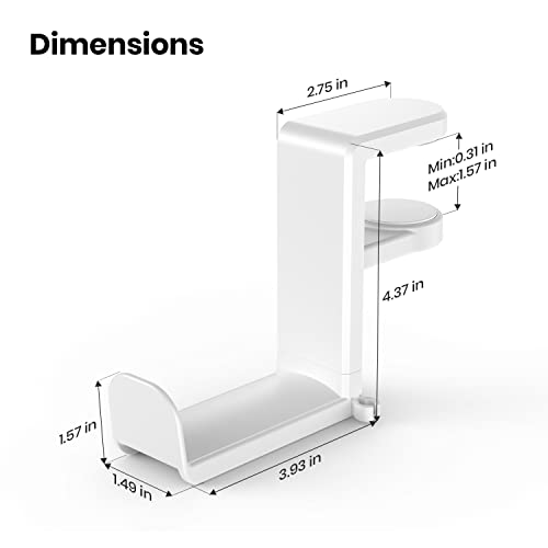 EURPMASK Rotating Headphone Stand,Adjustable Clamp-on Headset Holder Hanger | 360 Degree Swivel,Headset Hook Under Desk,No Residue,Cable Organizer,Soft Rubber Pads,Keep Headphones Secure&Desk Tidy,Black - color: White