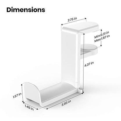 EURPMASK Rotating Headphone Stand,Adjustable Clamp-on Headset Holder Hanger | 360 Degree Swivel,Headset Hook Under Desk,No Residue,Cable Organizer,Soft Rubber Pads,Keep Headphones Secure&Desk Tidy,Black - color: White