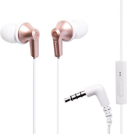 Panasonic ErgoFit Wired Earbuds with Microphone, 3.5mm Jack Headphones with Mic and Call Controller, Ergonomic Custom-Fit Earpieces (S/M/L), for Phones and Laptops - RP-TCM125-N (Rose Gold) - color: Rose Gold, size: S/M/L, style: With Mic