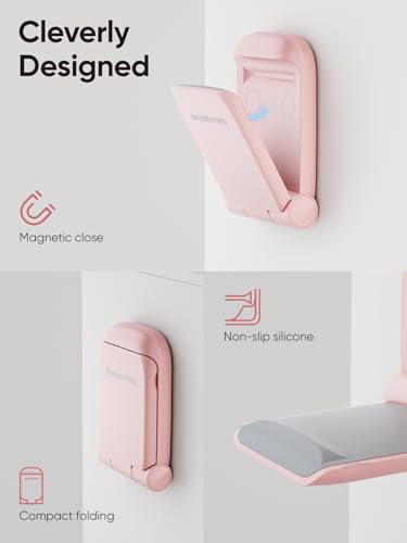 MAMUVIMO Headphone Stand, Headset Stand Foldable ＆ Sticky, Headphone Holder Hook Mount with Non-Slip Silicone, Adhesive Earphone Desk Hanger Clip Space-Saving for Airpods Max, All Earphones- Pink - color: Pink, size: 1 Pack