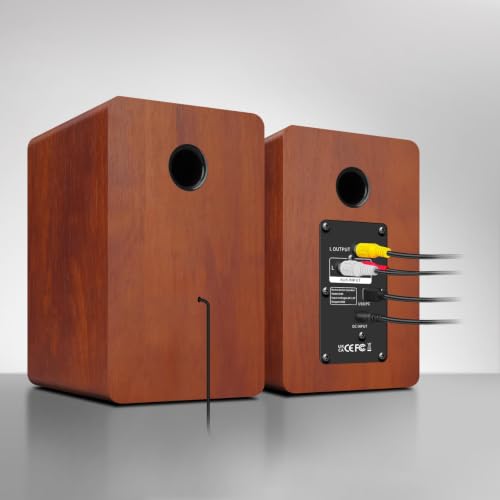 Computer Speakers, Bluetooth 5.3, USB-C, AUX/RCA, 3-Inch Woofer, Brown | A 3-inch carbon fiber woofer and 1-inch silk dome tweeter in wood cabinets. For PCs, turntables, TVs, gaming and music. - color: Brown