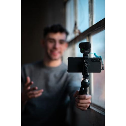 SENNHEISER Professional MKE 400 + Mobile Kit, Directional On-Camera Microphone with Smartphone Clamp & Manfrotto PIXI Mini Tripod, 509257, Auxiliary,Black | Supercardioid microphone with Manfrotto tripod and smartphone clamp for vlogging, filmmaking and c