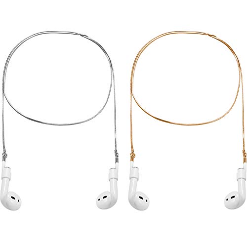 2 Pack Wireless Earphone Holder Chain Strap Ear Hook Anti-Lost Wire Cable Connector Sports Neckband Compatible - color: Sliver + Gold