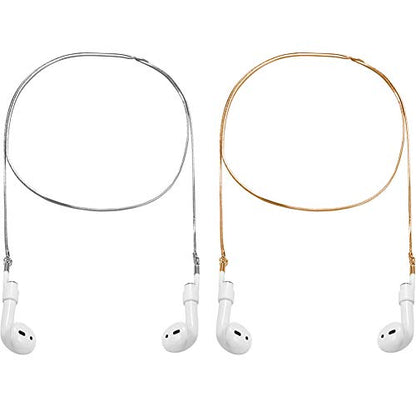 2 Pack Wireless Earphone Holder Chain Strap Ear Hook Anti-Lost Wire Cable Connector Sports Neckband Compatible - color: Sliver + Gold