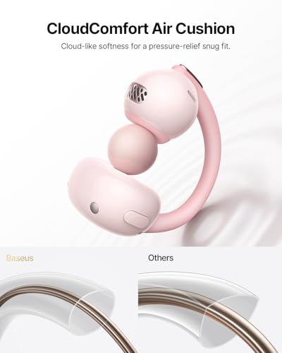 Baseus Bowie MC2 Air Open Ear Clip-on Earbuds, CloudComfort Air Cushions for Workout Running, 11mm Drivers Super Bass 2.0, IP67 Waterproof, 40H Playtime, Flexible Secure Fit Earbuds - color: Pink