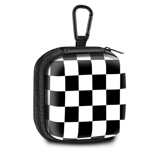 Square Data Cable Earbud Charger Coin Storage Bag Shockproof and Drop-Proof EVA Material Compatible with AirPod(Blakc White Checkerboard) - color: Blakc White checkerboard