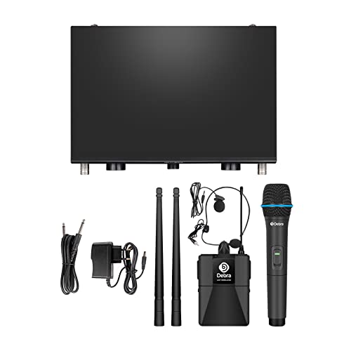 D Debra Audio AU200 Pro UHF 2 Channel Wireless Microphone System with Cordless Handheld Lavalier Headset Mics, Metal Receiver, for Karaoke Church Party (1 Handheld & 1 Bodypack) - style: 1 Handheld & 1 Bodypack