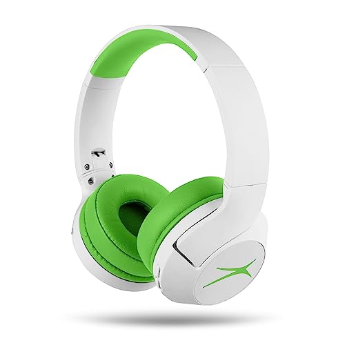 Altec Lansing Kid Safe Noise Cancelling Wireless Headphones 15H Battery, 85dB Volume Limit, Foldable Design Powerful Sound, Active Noise Cancellation Perfect for Kids Ages 7+ - color: Whiteout Funky Green