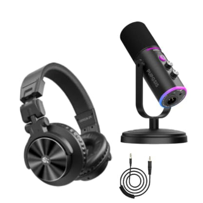PUPGSIS Wired Studio Monitor Headphones+XLR/USB Podcast Dynamic Microphone