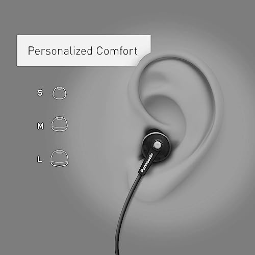 Panasonic ErgoFit Wired Earbuds, In-Ear Headphones with Dynamic Crystal-Clear Sound and Ergonomic Custom-Fit Earpieces (S/M/L), 3.5mm Jack for Phones and Laptops, No Mic - RP-HJE120-K (Black) - color: Black, size: S/M/L, style: No Mic