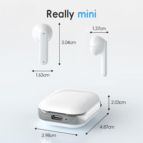 Wireless Earbuds，Small Ear Headphones，Bluetooth 6.0 Ear Buds with Noise Cancelling Mic，Bass Stereo，Mini Charging Case，Sports, Workout，Earphones for Phones Pad Tablet Laptop，White - color: White