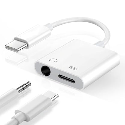 Seulliya USB C to 3.5mm Headphone Jack and Charger Adapter, 2-in-1 Audio & Fast Charging Splitter for Apple iPhone 17/16/15/Pro/Pro Max, iPad, Samsung, Pixel, and More 1Pack - color: White