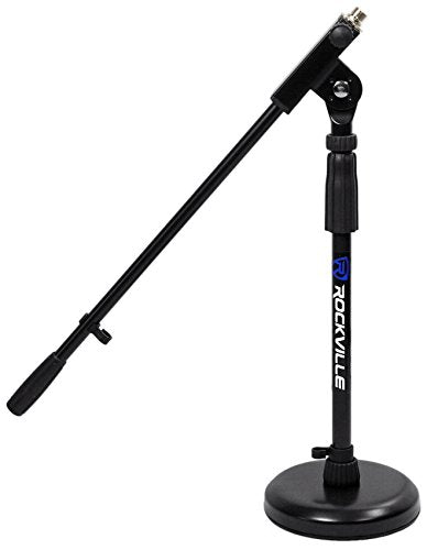 Rockville Desktop Microphone Stand for Podcast Recording & Studio with Round Base and Boom Arm