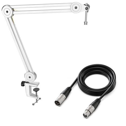 FIFINE Microphone Arm Stand and XLR Cable Set,Metal Heavy Duty Mic Stand with Desk Clamp, 5/8" Screw,XLR Interface Cable with Balanced 3 PIN,Mic Wire for Recording Podcast Streaming(BM63W+L9)