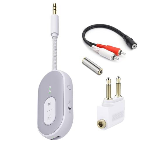 Bluetooth 5.3 Transmitter Receiver, Double Connection Receiver 3.5mm Aux Audio Adapter with RCA Cable, 2-in-1 Airplane Wireless Bluetooth, aptX Adaptive/Low Latency for TV, Home Stereo, Headphone - color: Grey
