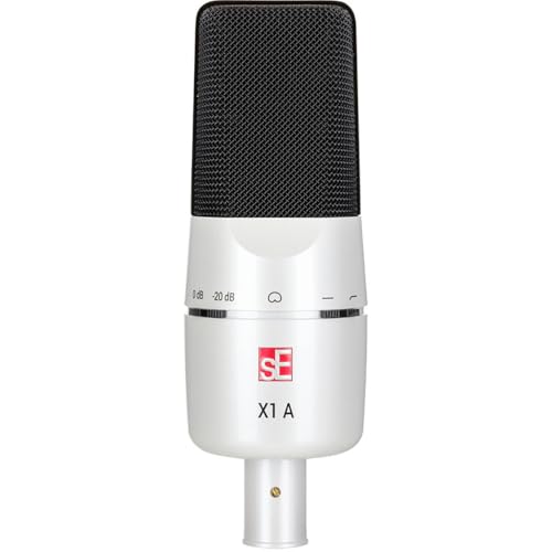 SE ELECTRONICS X1 A Medium-Diaphragm Cardioid Condenser Microphone (White 25th Anniversary Edition) Bundle with Kellards XLR-P20T Pro 20' XLR Microphone Cable and Microphone Stand with Boom