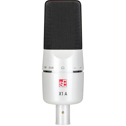 SE ELECTRONICS X1 A Medium-Diaphragm Cardioid Condenser Microphone (White 25th Anniversary Edition) Bundle with Kellards XLR-P20T Pro 20' XLR Microphone Cable and Microphone Stand with Boom