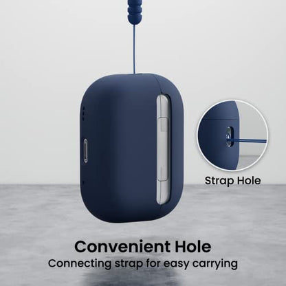 ORNARTO for AirPods Pro 2 Case, Hybrid Silicone, Dark Blue | Hybrid Silicone Rubber, Front LED Visible, Wireless Charging, Skin-Friendly Soft Touch, Anti-Scratch, Detachable Lanyard - color: Dark Blue
