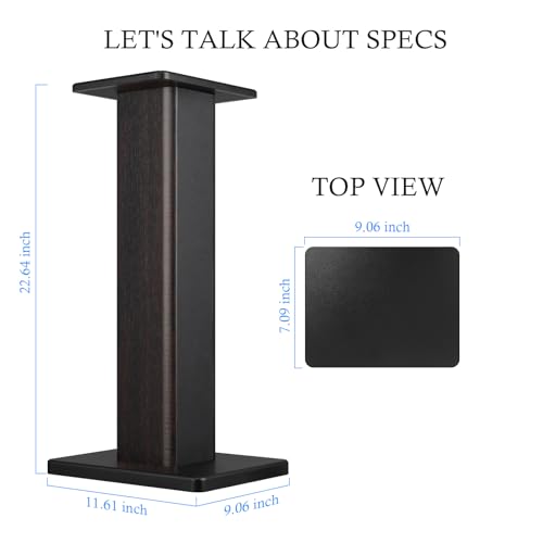 Elimavi 22.64" Universal Floor Speaker Stands Pair, 150 lb Capacity, Black | Non-Slip Pads and Cable Ties, Easy Assembly for Bookshelf, Satellite and Studio Monitor Speakers - color: Black