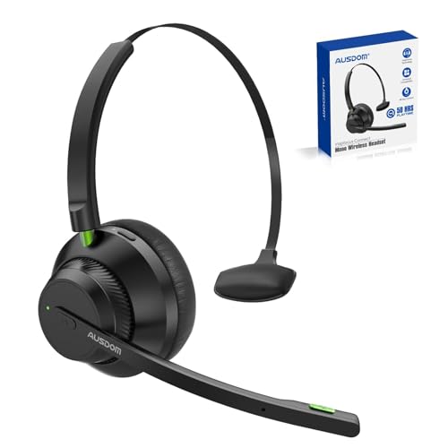 AUSDOM Trucker Bluetooth Headset with Microphone: A2301 Wireless 5.2 On-Ear Headset with AI Noise Cancelling Mic & Mute Button, 50H Playtime for Work from Home Office Call Center Cellphones Laptop