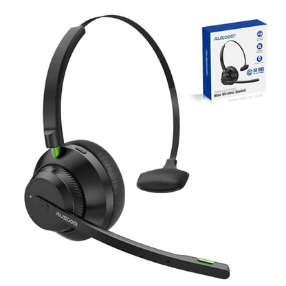 AUSDOM Trucker Bluetooth Headset with Microphone: A2301 Wireless 5.2 On-Ear Headset with AI Noise Cancelling Mic & Mute Button, 50H Playtime for Work from Home Office Call Center Cellphones Laptop