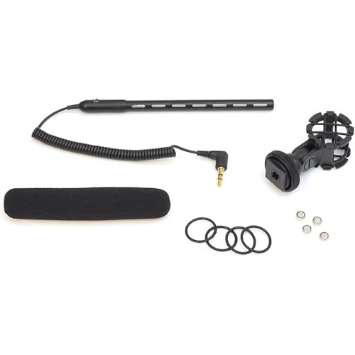 Pyle Camera-Mount Shotgun Microphone, Back Electret Condenser, Line-Gradient Pattern, 3.5mm Connector, 42dB Sensitivity, 50Hz-18kHz, Windscreen & Mic Holder, On-Camera Condenser Mic for Clear Audio