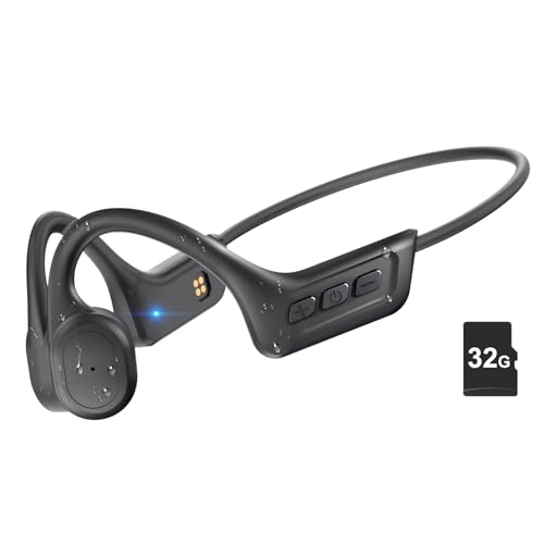 Bone Conduction Headphones,Waterproof IP68,Wireless Bluetooth 5.3 Earphones with Microphone, Built-in 32GB MP3 Open Ear Bluetooth Headphones for Running (Black) - color: Black