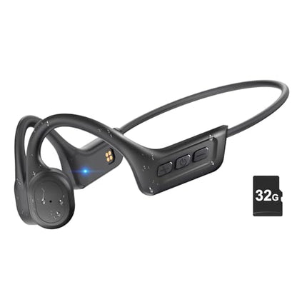 Bone Conduction Headphones,Waterproof IP68,Wireless Bluetooth 5.3 Earphones with Microphone, Built-in 32GB MP3 Open Ear Bluetooth Headphones for Running (Matt Black) - color: Matt Black