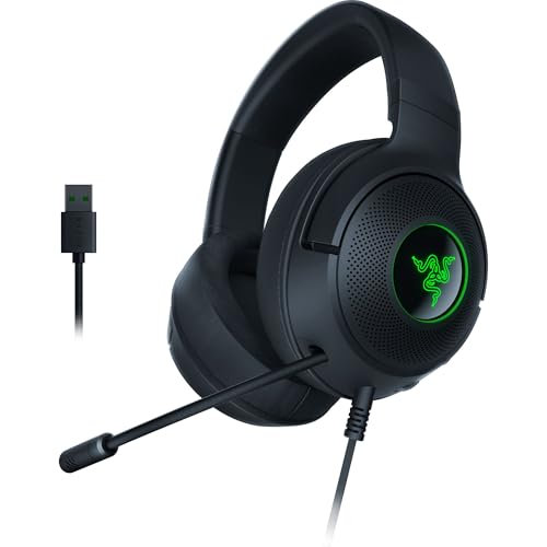 Razer Kraken V3 X Wired USB Gaming Headset, Lightweight, Black | TriForce 40mm Drivers, HyperClear Cardioid Mic, 7.1 Surround Sound, Chroma RGB Lighting - color: Black, size: Standard, style: Kraken V3 X