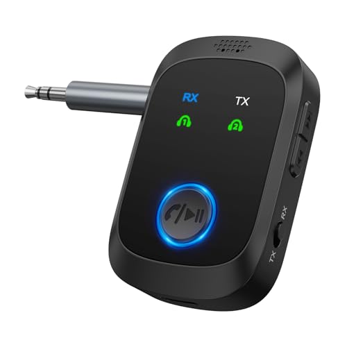 Aux Bluetooth 5.4 Adapter for Car, 2-in-1 Aux Bluetooth Transmitter and Receiver, Dual Link for 2 Headphones/AirPods, 12H Playtime, for PC, TV, Speaker, Airplane Travel