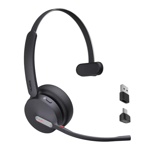Yealink BH70 Mono Bluetooth Teams Headset with AI Mic for Work from Home PC | 3 Microphone Sound Isolation, Microsoft Teams & Zoom Certified, Compatible with Cisco Zoom Google, 35h Talk, USB-A dongle - color: Black (Teams), style: Mono (USB-C to A)