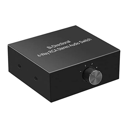 4 Ports Bi-Directional R L RCA Audio Switcher Box Audio Rotary Switch Plug and Play Audio Splitter for TV Game Console Easy Install Easy to Use, Black, 500448133
