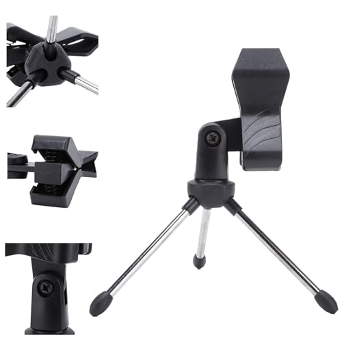 HERCHR Desk Mic Stand, Desktop Microphone Stand Adjustable Mic Stand Foldable Tripod Desk Mic Portable Mic Table Stand Mic Tripod Stand Desk Mic Mount for Online Broadcasting Chatting Singing