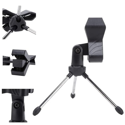 HERCHR Desk Mic Stand, Desktop Microphone Stand Adjustable Mic Stand Foldable Tripod Desk Mic Portable Mic Table Stand Mic Tripod Stand Desk Mic Mount for Online Broadcasting Chatting Singing