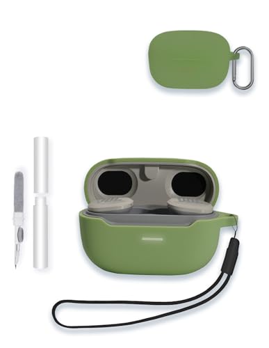 Case for JBL Endurance Race TWS True Wireless Sports Earbuds, WUNIAK Soft Silicone Protective Portable Scratch Shock Resistant Shell with Cleaner Kit & Carabiner & Lanyard ，Matcha Green - color: Matcha green