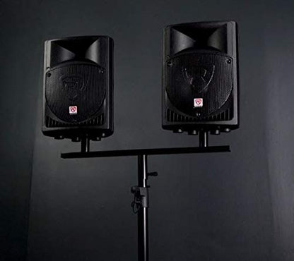 Rockville DP Mount for 2 8" 10" or 12" PA Speaker Cabinets to One Stand | Pole / Subwoofer Compatible, Steel Construction, 80 lbs Total Capacity, 35MM, 28" Support Arm, Detachable Rubber Rings