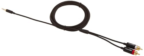 Amazon Basics 3.5mm Aux to 2 RCA Audio Cable Adapter for Amplifiers, Active Speakers, Gold-Plated Connectors, Clear Sound Quality, Shielded Construction, 8 Feet/2.4 m, Black - size: 8 Feet