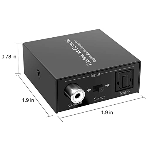 Optical to Coaxial or Coax to Optical Digital Audio Converter Adapter, Bi-Directional Digital Coaxial to/from SPDIF Optical (Toslink) Audio Signal Converter/Repeater