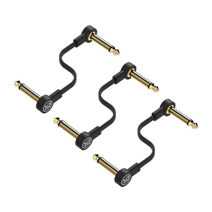 Rock Stock Guitar Flat Patch Cables (Pack of 3) - 4 Inch S-Shape Ultra-Thin - size: 4 Inches, style: S-Shape