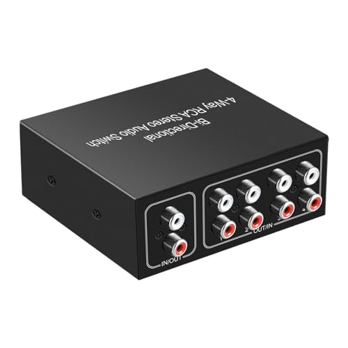 4 Ports Bi-Directional R L RCA Audio Switcher Box Audio Rotary Switch Plug and Play Audio Splitter for TV Game Console Easy Install Easy to Use, Black, 500448133