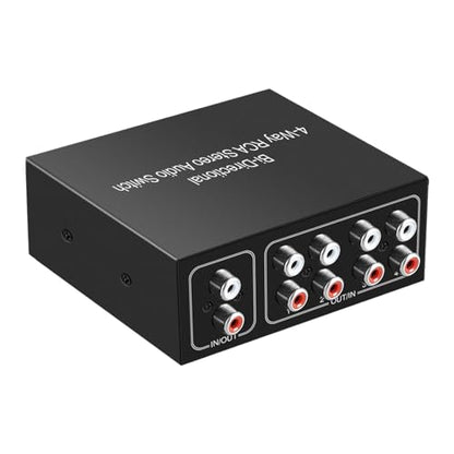 4 Ports Bi-Directional R L RCA Audio Switcher Box Audio Rotary Switch Plug and Play Audio Splitter for TV Game Console Easy Install Easy to Use, Black, 500448133