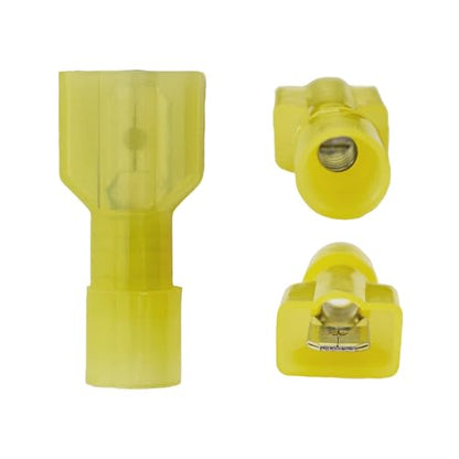 100Pcs Yellow Male Spade Connectors 12-10 AWG, Nylon Insulated Quick Disconnect Terminals, Tinned Copper Crimp Wire Connectors for Automotive, Speaker, Electronics - size: 12-10 AWG