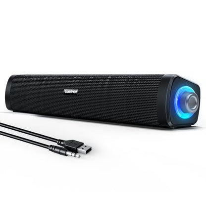Uakinat USB Computer Speakers,Computer Speakers with 3.5 mm aux,Wired USB Powered & Colorful LED Lights with Switch Button,Surround Sound Portable SoundBar for Monitor Laptop Phone(Black)