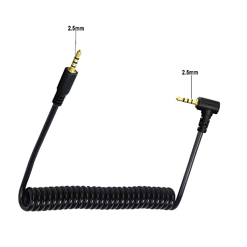 Seadream Coiled 2.5mm Stereo Audio Cable Coiled 2.5mm to 2.5mm Angled Male to Male TRRS Stereo Headset Headphone Jack Gold Plated Connector Wire Cord Plug Cable 4 Pole (Angled M to Straight)