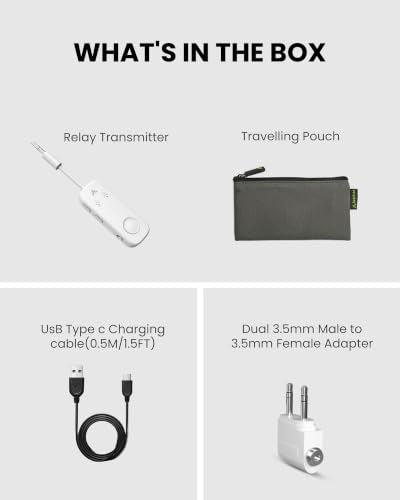 Avantree Relay - Airplane Bluetooth Adapter for 2 AirPods or Headphones | Qualcomm aptX Adaptive, 25H Battery, Firmware Upgrades, Volume Controls, 3.5mm AUX Audio Transmitter for Flight Travel & Gym - color: 2-White