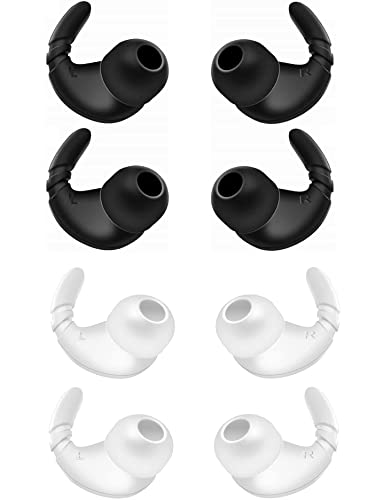 Sports Anti-Slip Stabilizers Fins Wing Earhooks Compatible with Most in-Ear Earbuds 4mm to 6mm Nozzle Attachment, 4 Pairs Anti-Slip Anti-Lost Soft Earbuds Hooks, Black/White